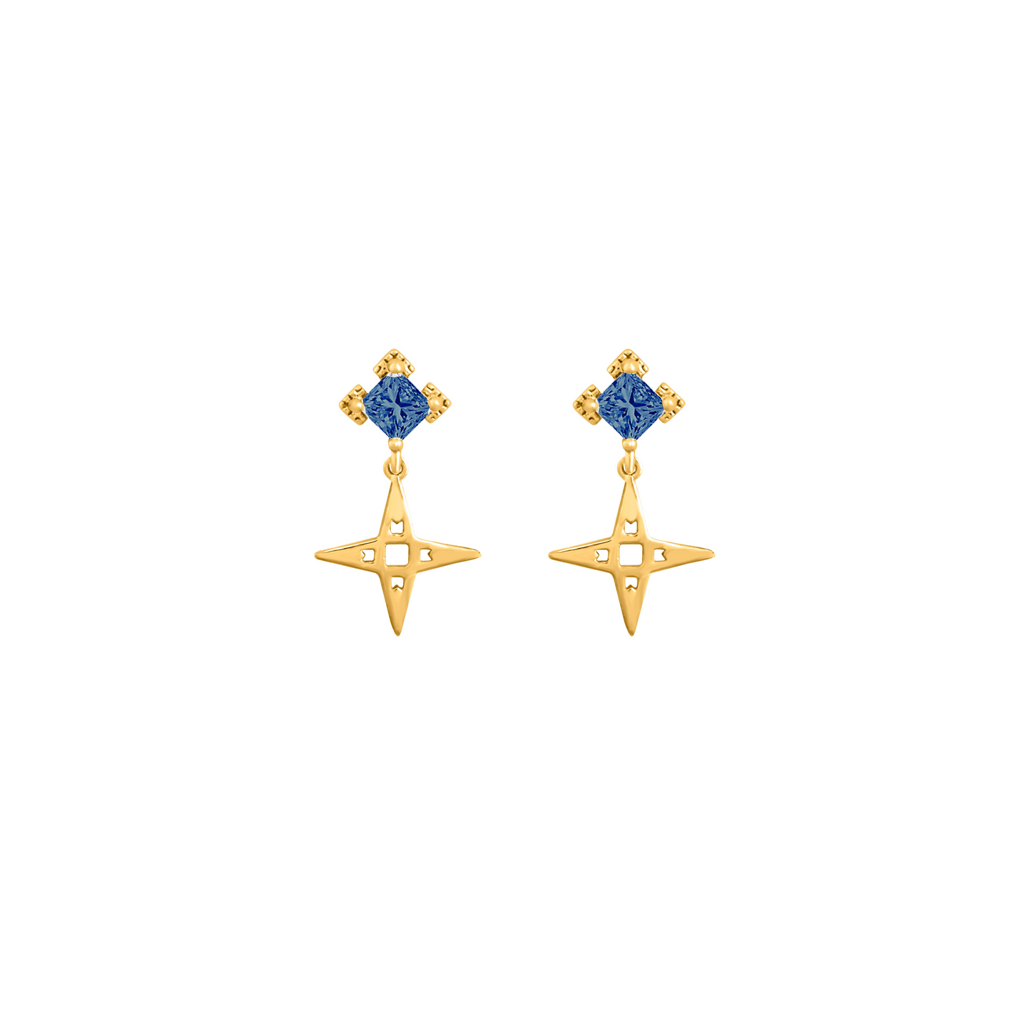 Star Stud Earrings with Sapphire Blue Stone| Platinum