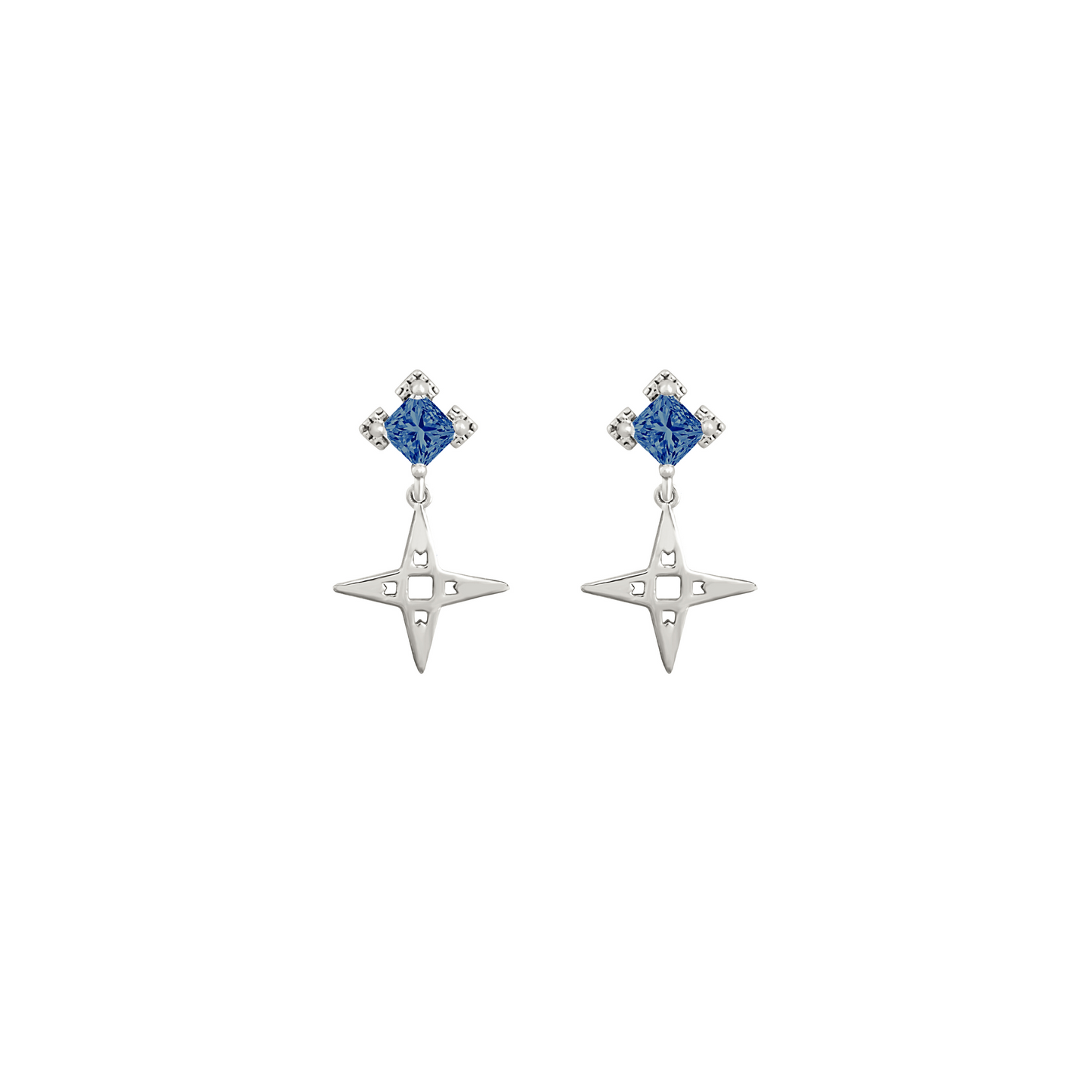 Star Stud Earrings with Black Stone| Platinum