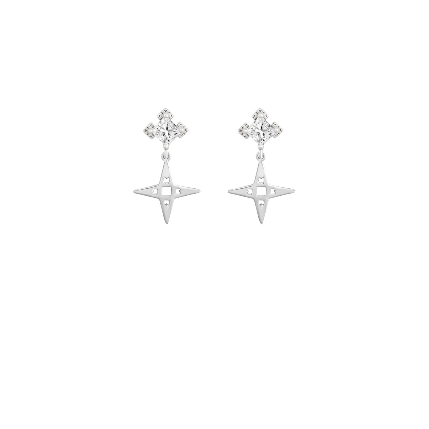 Star Stud Earrings with Black Stone| Platinum