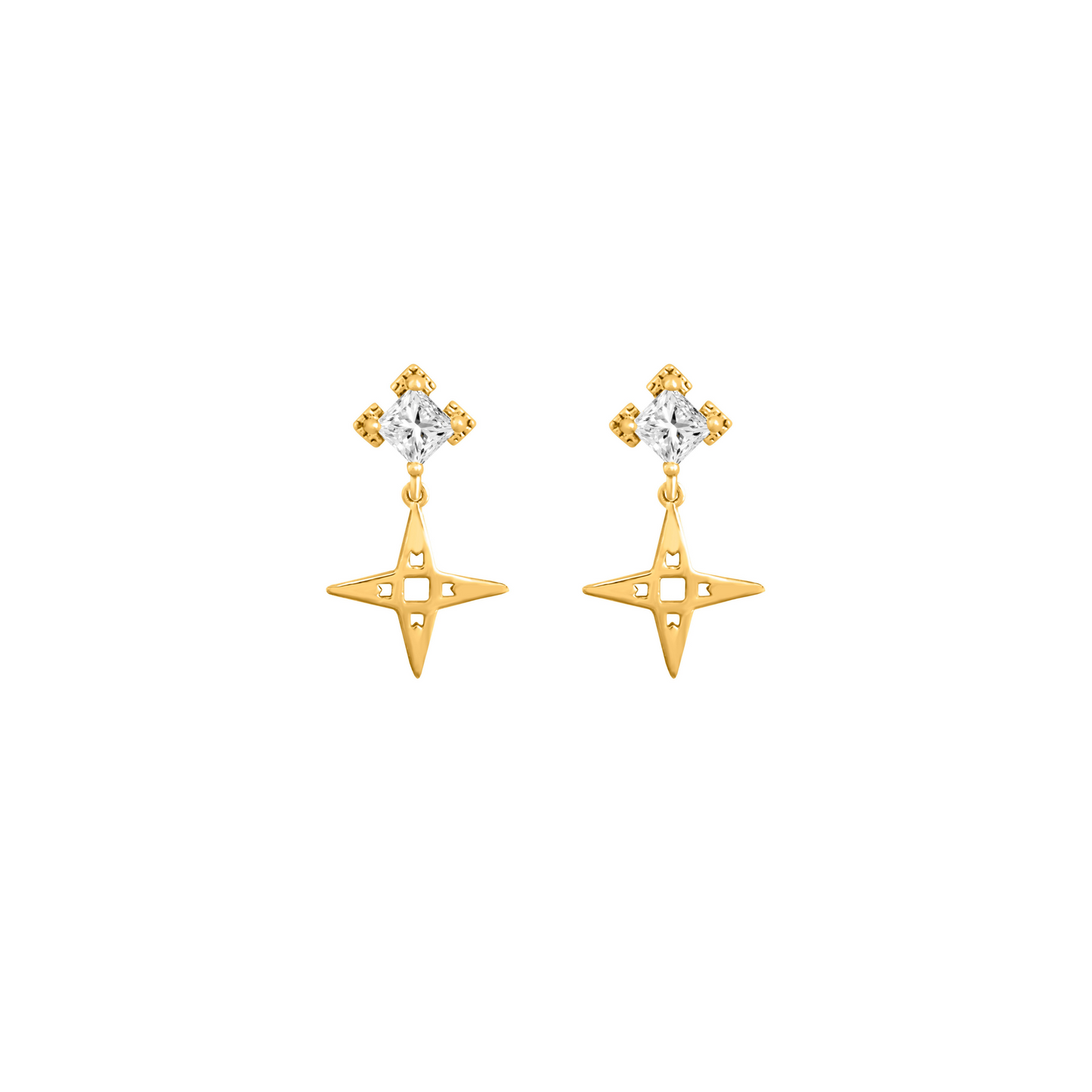 Star Stud Earrings with Black Stone| Platinum