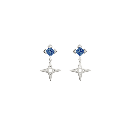Star Stud Earrings with Sapphire Blue Stone| Platinum