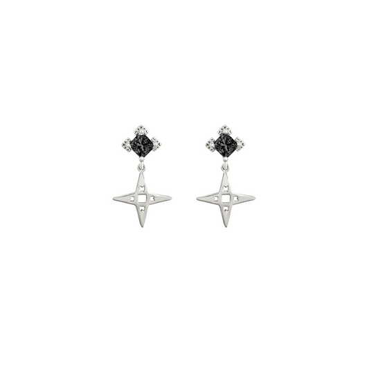 Star Stud Earrings with Black Stone| Platinum